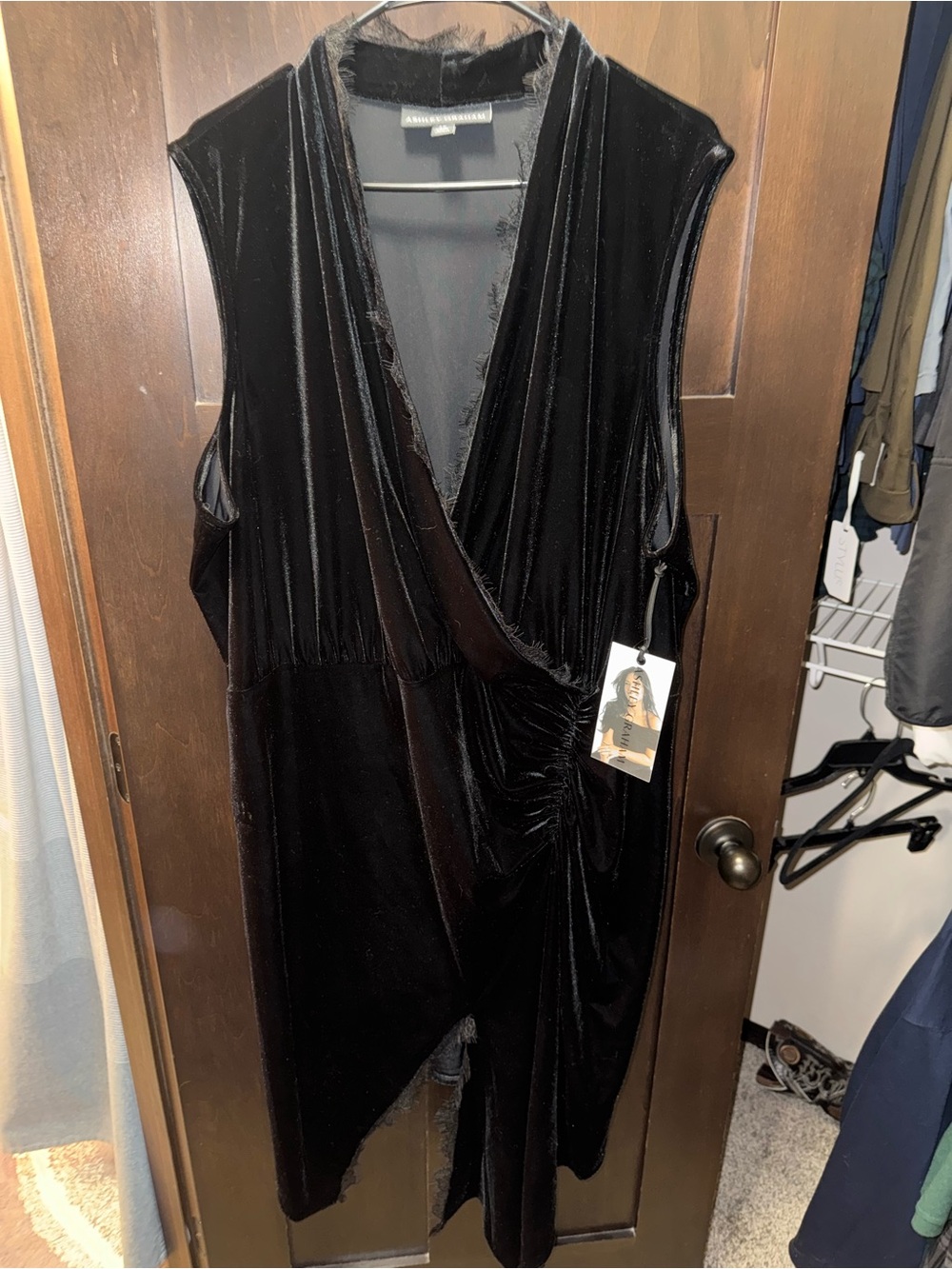 Ashley Graham Black Velvet Mini Wrap Dress
